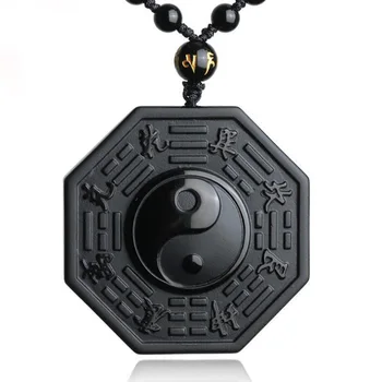 Natural personalizada Preto Obsidian Yin e Yang Colar de Pingente de Cristal Pendente da Jóia