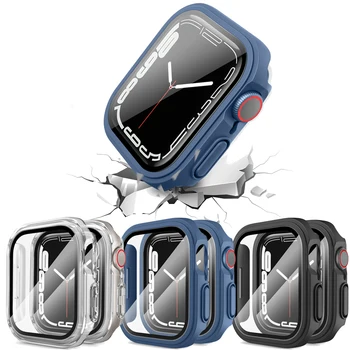 Nova Dupla Camada Protetora Para Apple Relógio serise 7 6 5 4 SE Cobrir + Protetor de Tela de Vidro Para o iWatch 41mm 40mm, 45mm 44mm