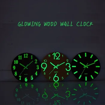 Madeira Escura Brilhante Relógio de Parede, Não Passando de Design Moderno Breve Reloj De Pa com as Luzes da Noite Para Interior/Exterior, Varanda Sala de estar