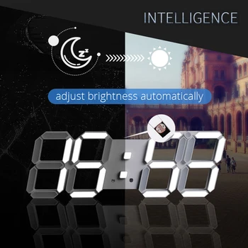 39CM LED Grande Relógio de Parede Moderno em 3D Digital, Despertador, Relógios de mesa Tabela Noite de Luz Relógio de Parede de 24 ou 12 Horas Para Cozinha de Casa Office