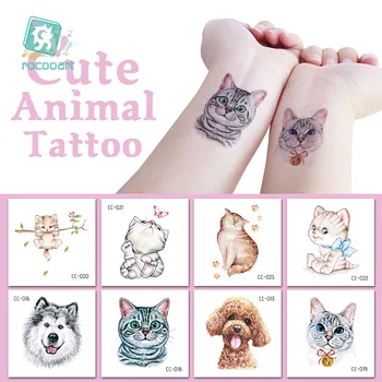 Rocooart Gato da Etiqueta Temporária Tatuagem Aquarela Animais Tatuagens para as Mulheres da Arte do Corpo da Criança Mão de Meninas Fake Tattoo 6x6cm