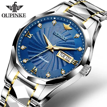 Original OUPINKE Automáticos os Relógios Mecânicos para Homens de Luxo do Aço de Tungstênio da Pulseira Sapphire Crystal Mirror Homens Relógio de Novo No