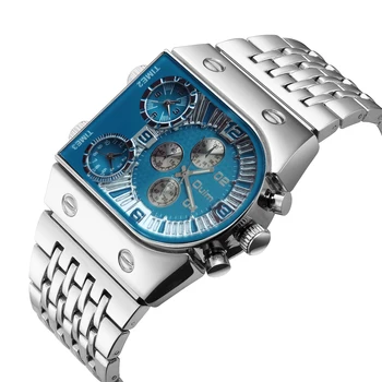 Oulm 9315 De Prata, De Ouro, Azul Quartzo Relógios De Homens De Marcas De Luxo 3 De Fuso Horário Militares Relógio De Pulso Masculino Relógio Cheio De Relógio De Aço