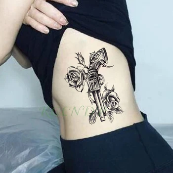 Impermeável da Etiqueta Temporária Tatuagem Arma de Flor de Rosa Falso Tatto Flash Tatoo no Braço Pé Fresco Tato para a Menina Mulheres Homens