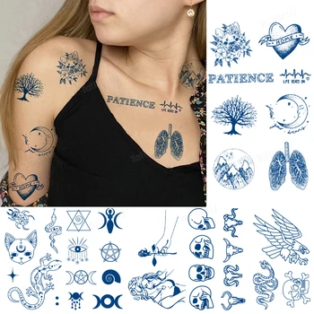 fake tattoo de ervas naturais fábrica de suco de tinta azul tatuagens temporárias de árvore de pulsação cobra lua gato bonito pequeno corpo arte decalque bonito