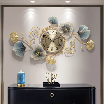 Parede de Metal relógio digital 3D, relógios de parede de casa decore Novo Chinês Ginkgo biloba relógio de Parede design moderno e decoração sala de estar