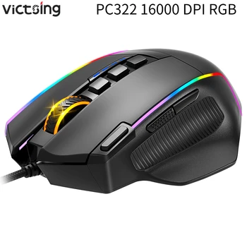 VicTsing PC322 USB com fio RGB Gaming Mouse 16000 DPI 10 botões programáveis jogo mouse Óptico de luz de fundo para computador portátil PC computador