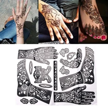 Reutilizáveis Impermeável Unisex Temporária De Diy Ferramentas Índia Henna Modelo De Mão Do Corpo Etiquetas Da Arte Da Tatuagem Estênceis Arte De Mão Adesivos