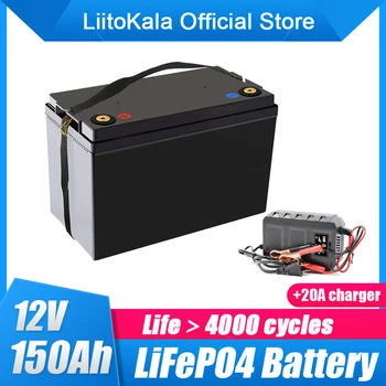 LiitoKala Lifepo4 De 12,8 V 12V 150AH bateria de lítio 100A BMS para 1200W Barcos de armazenamento de energia Solar, carrinhos de golfe RV inversor 14.6V20A