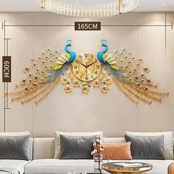 Grande Golden Peacock Relógio de Parede de Luxo, Decoração de Casa Silenciosa, Relógios de Parede Sala Quarto Digitais Mudo Relógio de Parede 3D de Parede Decoração