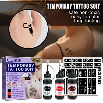 5 In1 Tatuagens Temporárias Kit Semi Permanente à mão Livre com Tinta Com Adesivo Estênceis Conjunto de Colar DIY Temp Tatuagens