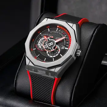 As melhores marcas de Luxo do Relógio Mecânico Automático Homens 50ATM Impermeável Relógios Para Homens de Esportes Luminoso do Relógio de Couro Relógios de pulso