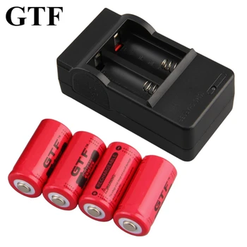 GTF 4pcs 16340 2800mAh 3.7 V Bateria de Iões de Lítio + 1pc UE/EUA plug do carregador 3 cores, amarelo, vermelho, azul para a lanterna brinquedos