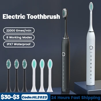 Elétrica Sonic Escova de dentes de Carga USB Recarregável Adultos Eletrônico Impermeável Dente 4 Pincéis Cabeças de Substituição Oral de Limpeza