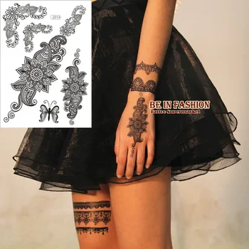 1sheet Moda temporária preta árabe tatuagem de laço henna tattos adesivo gargantilha borboleta fake tattoo branco flash novo 2018 J014B
