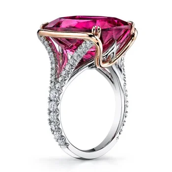 Moda Rosa-Grande Pedra de Cristal de Anéis para as Mulheres de Cor Cúbico Zirconia Anel de Casamento, Festa de Noivado de Charme, Presente da Jóia