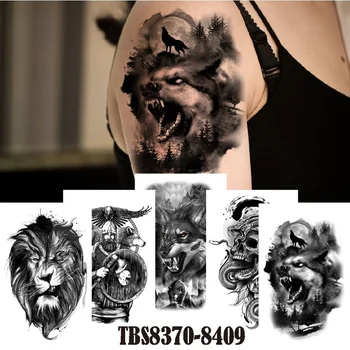Impermeável Da Etiqueta Temporária Tatuagem De Animais Tatoo Adesivo Cabeça De Lobo Leão Da Cabeça Crânio Macho Dominante De Transferência De Água Tatto Adesivo