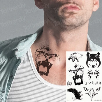pescoço tatuagens homens da etiqueta temporária tatuagem menino peito masculino tatuagens de henna preta fake tattoo padrão de lobo animais de pequeno decalque rosto