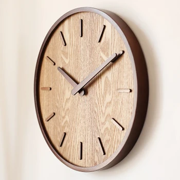 Criativo Grandes de Madeira de Bambu Relógio de Parede Simples com Design Moderno Relógio de Sala de estar de Madeira Relógios em Silêncio Vidro, Decoração Home de 14 polegadas