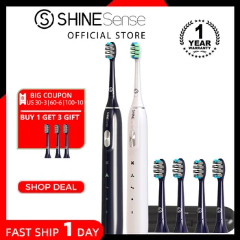 ShineSense STB800 Sonic Escova de dentes Elétrica ultra-Sônica de Branqueamento de Dentes Automático de Adultos Pincel Recarregável com Caixa de Viagem Cabeças