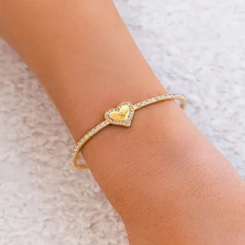 Crystal Amor Pulseira Gravada a Letra Inicial, Bracelete em forma de Coração de Ouro, Cor de Diamante Pulseiras Para Mulheres Decoração de Jóias