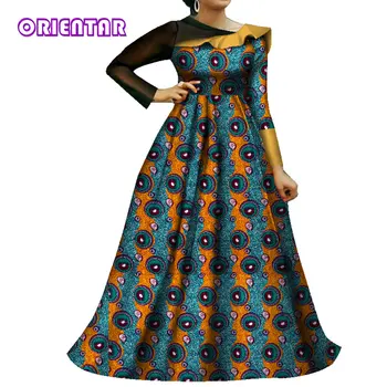 2022 Vestidos de Noiva para Mulheres Africanas Cera de Impressão Vestido de Noite comprido Assimétrica de Manga Longa Africano Vestido das Mulheres Plus Size WY8245