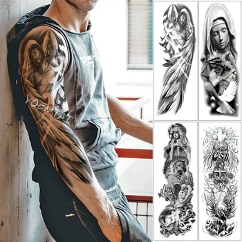 Grande Manga Do Braço De Tatuagem De Asas De Anjo Pombo Jesus Impermeável Da Etiqueta Temporária Tatuagem Santo Santidade, Homens Cheios Do Crânio Totem Da Tatuagem