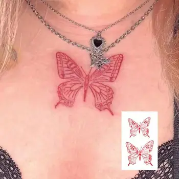 Impermeável Da Etiqueta Temporária Tatuagem Borboleta Vermelha Padrão De Braço, Do Pulso Peito Falso Etiqueta Da Tatuagem Feminina Menina Flash Tatuagem