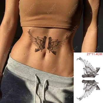 Impermeável Tatuagem Temporária Adesivos de Arma de Asas de Anjo Pena de Trás do Braço Perna de Volta Falso Tatto Flash Tatoo de Arte para Mulheres, Homens