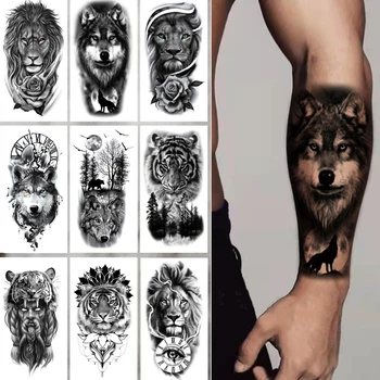 Floresta negra Lobo Etiqueta da Tatuagem Para Homens Tigre Caveira Skeleton King Animal Falsa Tatuagem para as Mulheres, a Tatuagem Temporária Impermeável