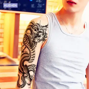 3D Braço Perna Corpo do artigo Etiqueta da Arte do Fresco Temporária Tatuagens de Dragão Negro Impermeável Removível Temporária Tatuagem