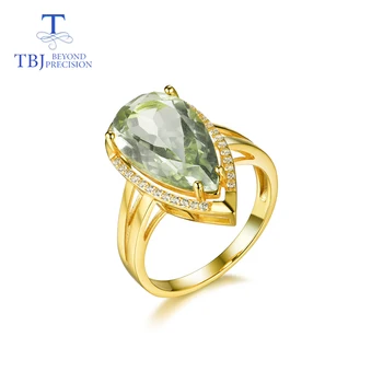 TBJ2019 novo verde natural ametista litros de pedra preciosa Anel em prata de lei 925 simples jóias brilhantes para as mulheres, as meninas do desgaste diário