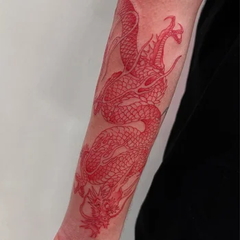 1PCS Dragão Vermelho Tatuagem Temporária Adesivos de Tamanho Grande, Impermeável Braço, Pernas, Corpo, Arte Falso Tatto Duração Homens Mulheres Estragão Decalques