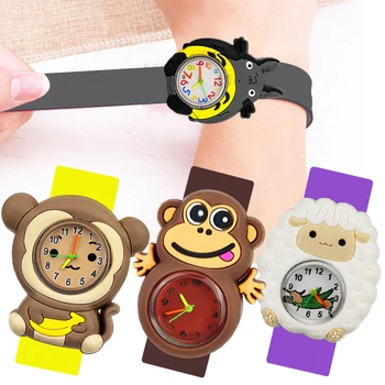 Desenhos animados do Gato/ovelhas/macaco observar as Crianças Snap no Tapa Relógios de Pulso Crianças Bonito Panda Crianças Relógio de Brinquedos para Criança Menino Menina de Presente