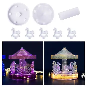 DIY Cristal Carrossel Ornamento Molde de Silicone Conjunto de Resina Epóxi Molde Merry-Go-Round Decoração Molde DIY Carcaça Ferramenta