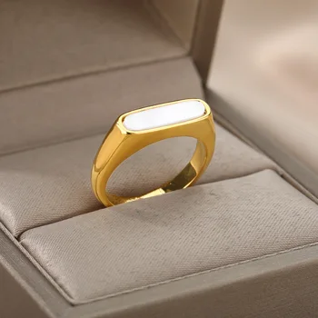 Natural Do Escudo Branco Anel De Anéis Para As Mulheres De Aço Inoxidável Da Cor Do Ouro Geometria Anel De Dedo De 2022, A Tendência De Casamento Jewerly
