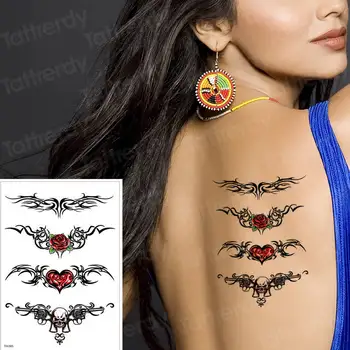 Impermeável da Etiqueta Temporária Tatuagem Sexy Cintura Rose Falso Tatuagem Para as Meninas Mulheres do mar de biquíni tatuagem de amor tribal peito tatuagem de água