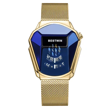 Novo BESTWIN de melhor Marca de Luxo Militares do Exército Esportes, Moda, Homens Relógios Impermeável Relógio de Ouro Cinto de Malha de Casual Masculino Relógios de pulso