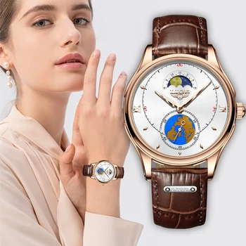LIGE de melhor Marca de Luxo da Mulher Relógios Ultra-Fino Casual Relógio de Quartzo Impermeável Lua de Couro Relógios Para Mulheres Relógio Feminino