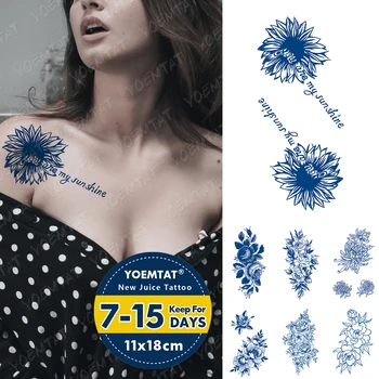 Tinta Azul Suco Impermeável Temporária Tatto Adesivo Sexy Crisântemo Peônia Brilho De Longa Duração Arte Do Corpo Fake Tattoo Homens Mulheres