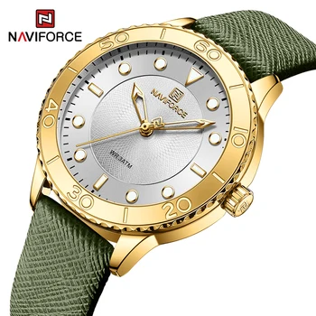 NAVIFORCE Novo Senhoras relógio de Pulso de Luxo Verde, Quartzo Analógico Movimento do Relógio Impermeável de Couro Feminino Bracelete com as Mãos Luminosas