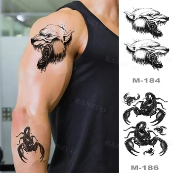 Tatuagem Temporária Adesivos Escorpião Lobo Tigre Etiqueta Da Tatuagem Da Tatuagem Da Arte Corporal Moda Braço Adesivos De Peito Tatuagem De Mulher Fake Tattoo