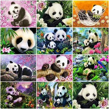 MomoArt Diamante Pintura Panda Flores Em Ponto Cruz Kits Diamond Bordados De Animais Recém-Chegados Completa Praça De Mosaico, Arte De Parede, Decoração