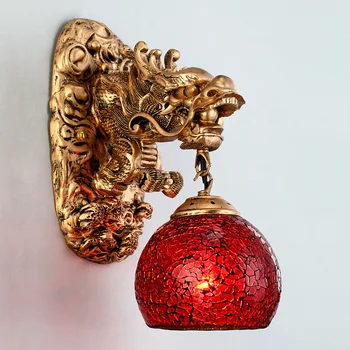 Vintage China Estilo De Resina Dragão Lâmpada De Parede De Luxo Lighting E27 Vidro Abajur Decoração Home Da Moda, Sala De Estar, Corredor