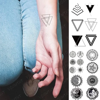 Impermeável Da Etiqueta Temporária Tatuagem Triângulo Geométrico Flash Tatoo Simples Linhas Da Mão, Do Pulso Falso Tatto Para A Arte Corporal Mulheres Homens