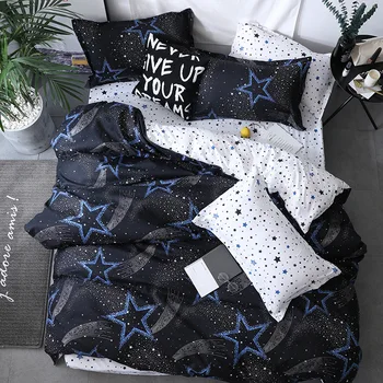 Preto Branco Estrelas Dot Crianças Conjuntos de Cama Macia Capa de Edredão lençol Fronha Tampa de Cama Roupa de cama roupa de cama de Presente do Bebê